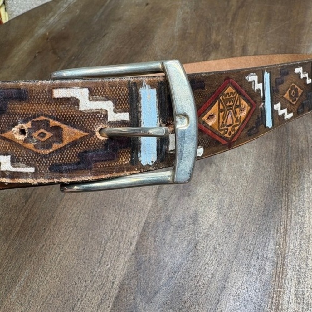 Brown Patterned Leather Belt - image 3